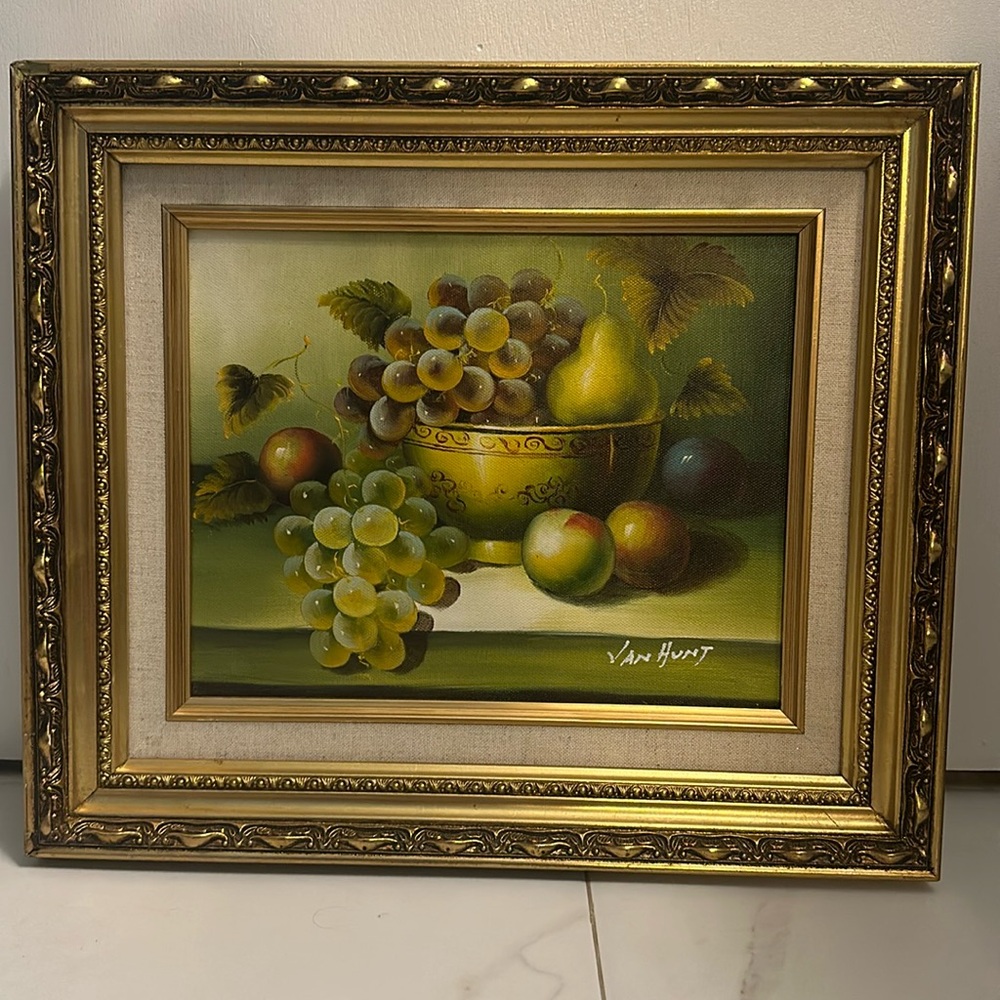 Vintage Van Hunt still life oil painting